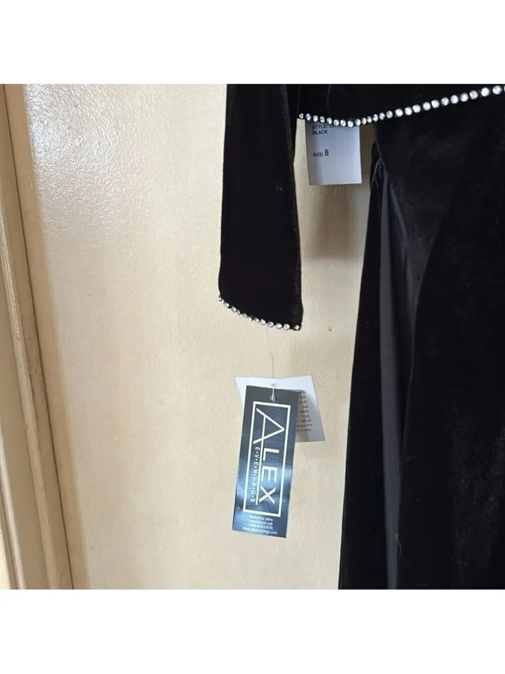 Alex Evenings 2 piece black velvet dress and bolero with rhinestone trim size 8